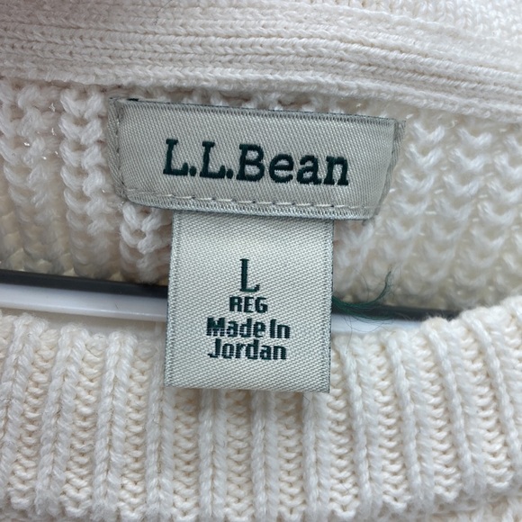 LL Bean ribbed 100% cotton side slit pullover cream colored sweater minimalist - Picture 3 of 7